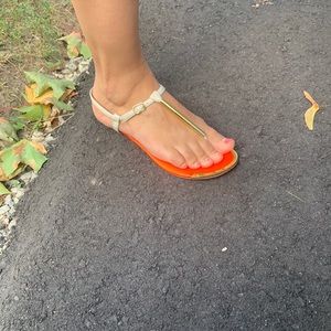 Neon orange and gold sandal sz W 7.0